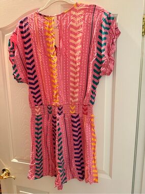 Cupshe Pink Chevron-Stripe Romper with Multicolor Accents